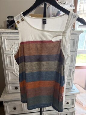 SHEIN Cream Tank Top with Multicolor Horizontal Stripes and Shoulder Tie